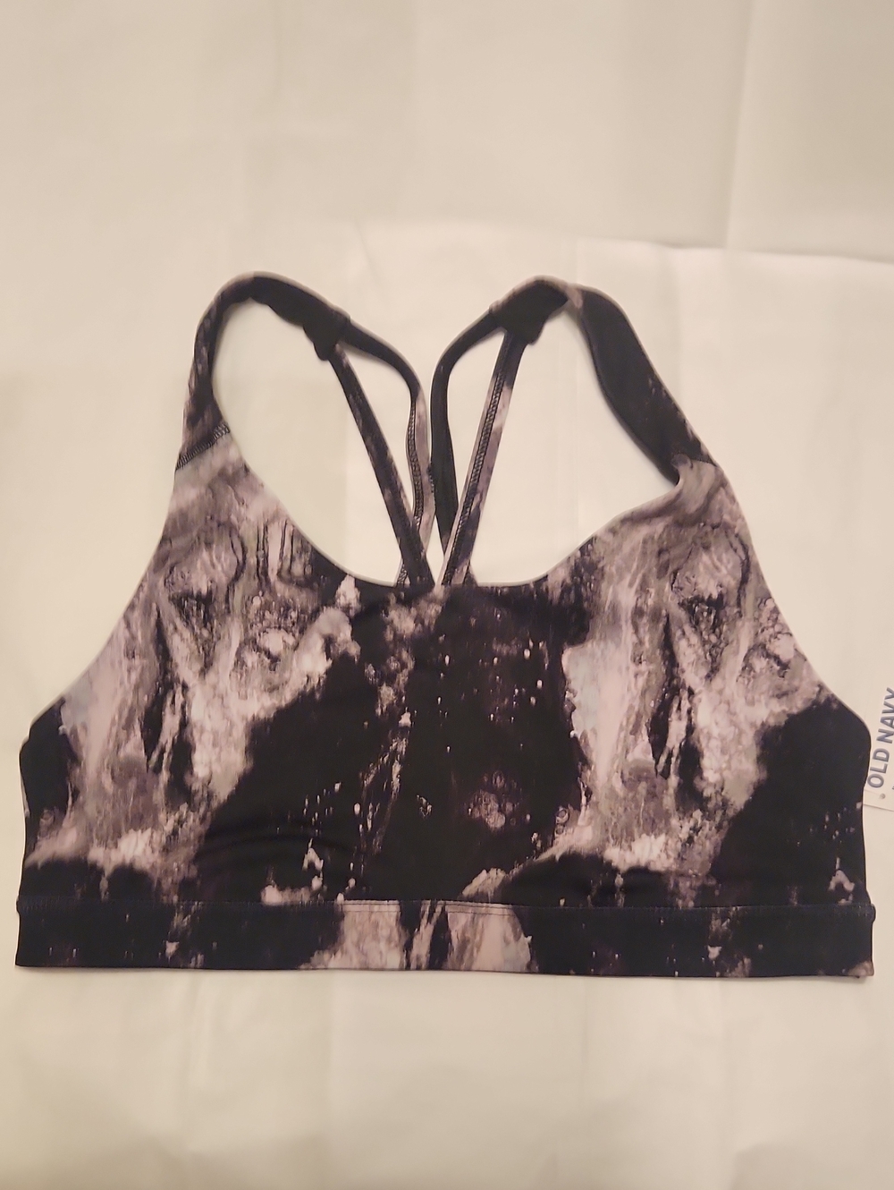 Old Navy Black and Gray Marble-Print Strappy Sports Bra